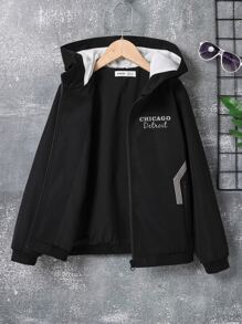 Boys 1pc Reflective Letter Graphic Zipper Hooded Jacket - Black - View 5