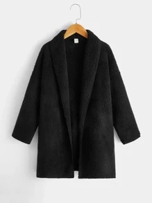 SHEIN Tween Boy Áo len cỡ lớn có cổ lông giản dị và dễ thương, thích hợp để mặc hàng ngày vào mùa xuân, mùa thu và mùa đông - màu đen - Xem 1