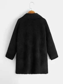 SHEIN Tween Boy Áo len cỡ lớn có cổ lông giản dị và dễ thương, thích hợp để mặc hàng ngày vào mùa xuân, mùa thu và mùa đông - màu đen - Xem 2