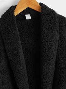 SHEIN Tween Boy Áo len cỡ lớn có cổ lông giản dị và dễ thương, thích hợp để mặc hàng ngày vào mùa xuân, mùa thu và mùa đông - màu đen - Xem 3