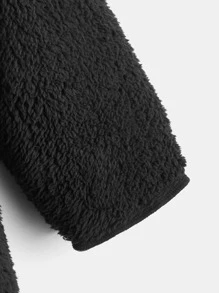 SHEIN Tween Boy Áo len cỡ lớn có cổ lông giản dị và dễ thương, thích hợp để mặc hàng ngày vào mùa xuân, mùa thu và mùa đông - màu đen - Xem 4