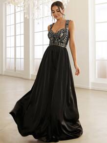 Missord Women Dresses Kontras Sequin Zip Grafis Glamor - Hitam - View 1
