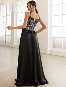 Missord Women Dresses Kontras Sequin Zip Grafis Glamor - Hitam - View 2
