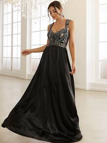 Missord Women Dresses Kontras Sequin Zip Grafis Glamor - Hitam - View 3
