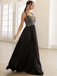 Missord Women Dresses Kontras Sequin Zip Grafis Glamor - Hitam - View 4