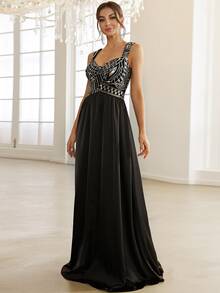 Missord Women Dresses Kontras Sequin Zip Grafis Glamor - Hitam - View 5