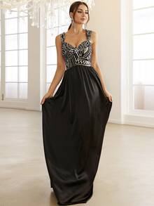 Missord Women Dresses Kontras Sequin Zip Grafis Glamor - Hitam - View 6
