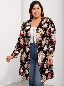 EMERY ROSE Plus Floral Print Open Front Coat - Multicolor - View 3