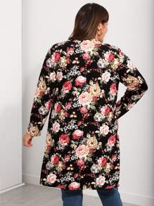 EMERY ROSE Plus Floral Print Open Front Coat - Multicolor - View 2