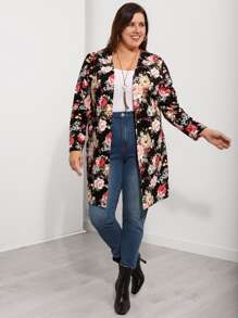 EMERY ROSE Plus Floral Print Open Front Coat - Multicolor - View 5