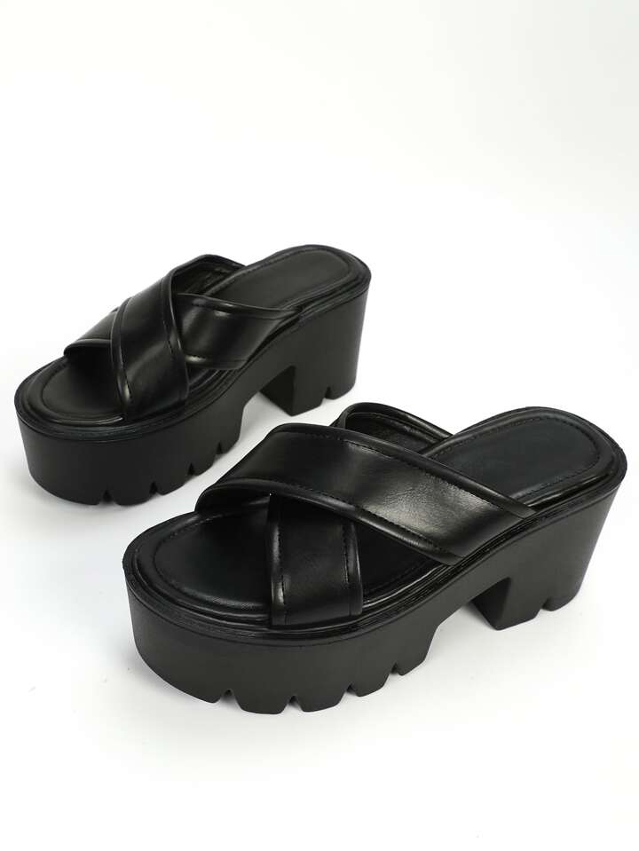 Chunky Heeled Cross Strap Mule Sandals | SHEIN USA
