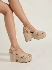 Giày bệt dày và Dép nêm Nữ màu trơn Dây đeo mắt cá chân Kỳ nghỉ - Màu be - Xem 2