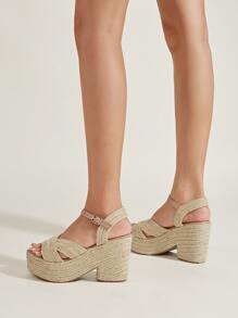 Giày bệt dày và Dép nêm Nữ màu trơn Dây đeo mắt cá chân Kỳ nghỉ - Màu be - Xem 4