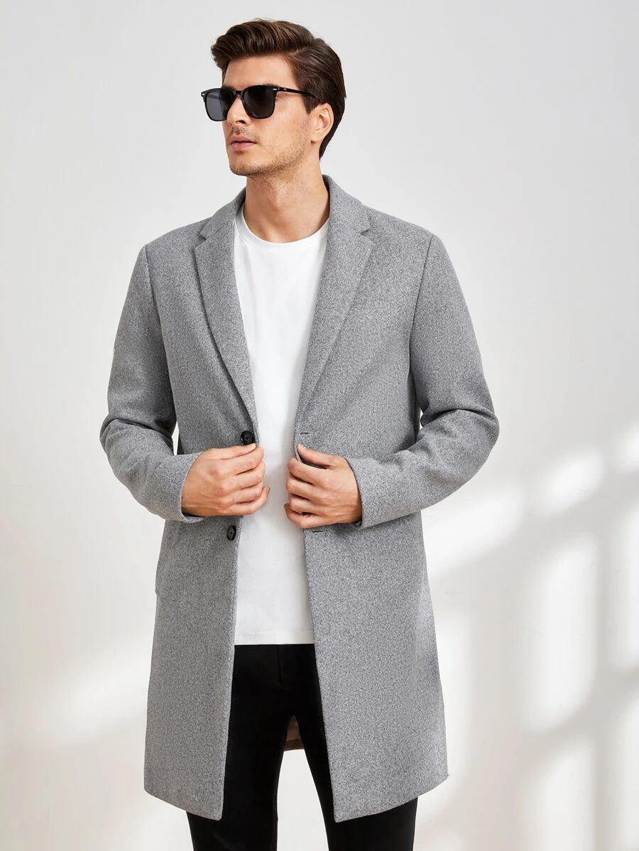 Manfinity NiteLyfe Men Button Front Lapel Collar Overcoat - Grey - View 1