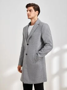 Manfinity NiteLyfe Men Button Front Lapel Collar Overcoat - Grey - View 5