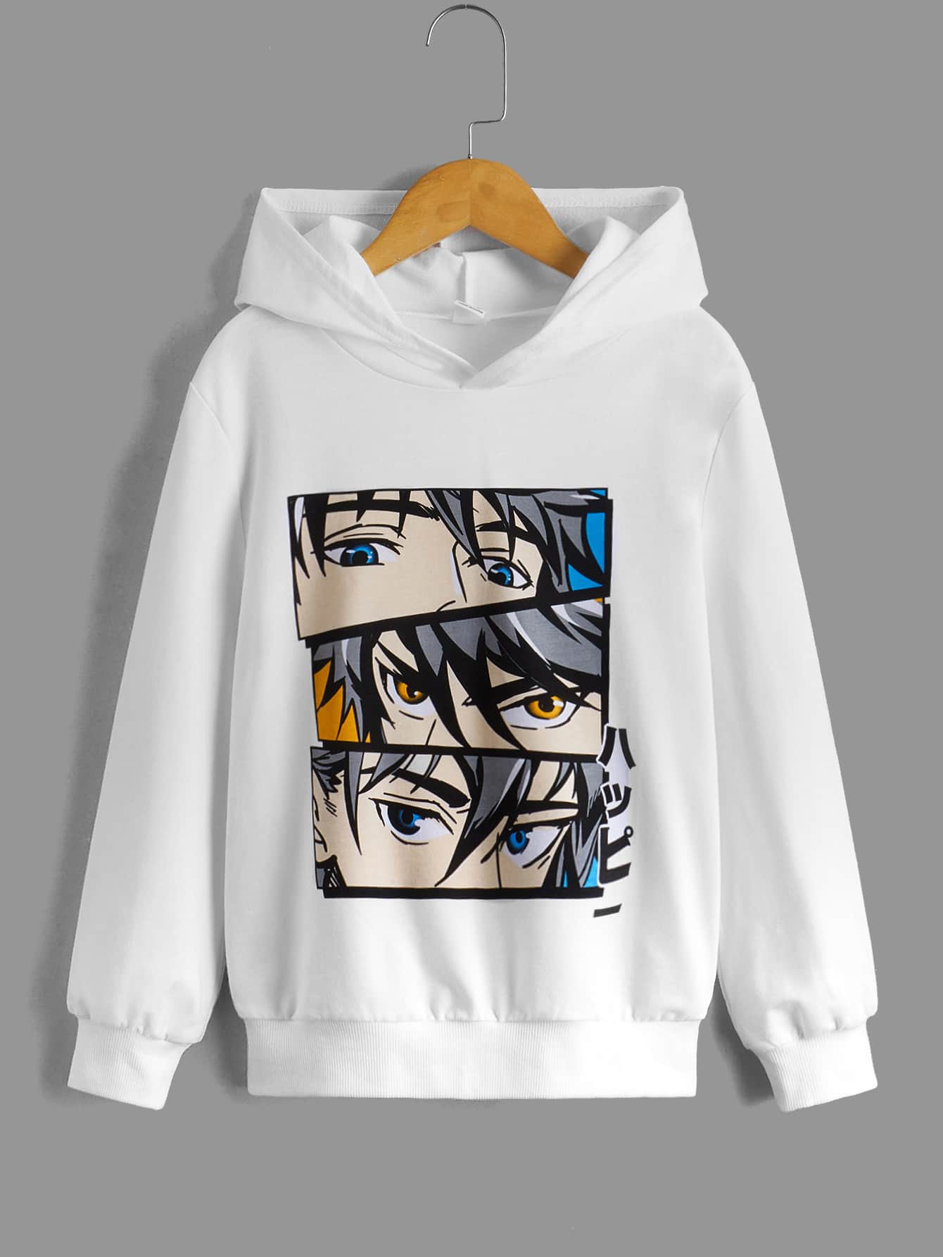 SHEIN Áo nỉ in hình chữ và số Nhật Bản dành cho bé trai tuổi teen - trắng - Xem 1