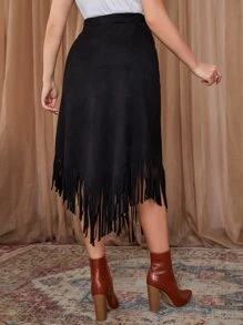 Modelyn Váy Plus Size Bất đối xứng mép màu trơn Thanh lịch - màu đen - Xem 2