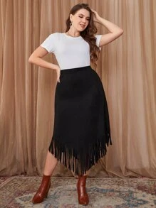 Modelyn Váy Plus Size Bất đối xứng mép màu trơn Thanh lịch - màu đen - Xem 6