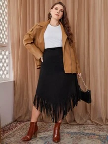 Modelyn Váy Plus Size Bất đối xứng mép màu trơn Thanh lịch - màu đen - Xem 7