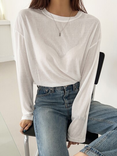 DAZY חולצת טי עם כתף נפתחת וחולצות פרפיות עם שרוולים ארוכים לנשים