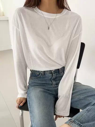 DAZY חולצת טי עם כתף נפתחת וחולצות פרפיות עם שרוולים ארוכים לנשים