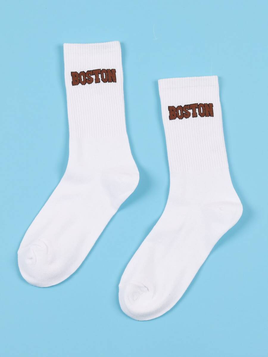 Hombres Calcetines de tripulación con estampado de letra - Blanco - Ver 1