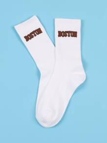 Hombres Calcetines de tripulación con estampado de letra - Blanco - Ver 2