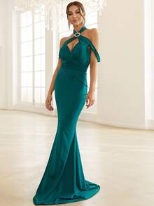 Missord 鏤空O形環細節魚尾裙下擺舞會洋裝 - 綠色 - 查看 6