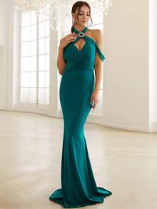 Missord 鏤空O形環細節魚尾裙下擺舞會洋裝 - 綠色 - 查看 4