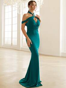 Missord 鏤空O形環細節魚尾裙下擺舞會洋裝 - 綠色 - 查看 3