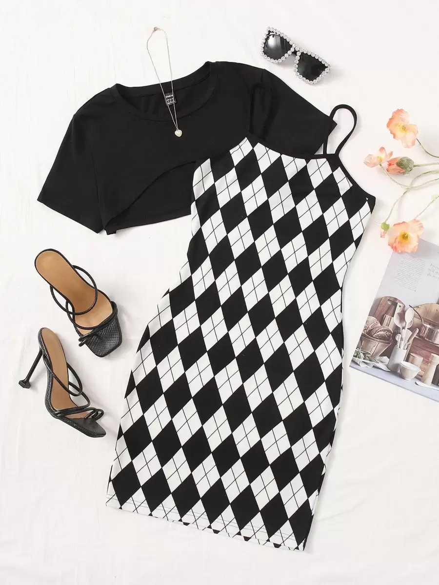 Muchica Bộ đồ hai mảnh nữ Bất đối xứng Hình học Ăn mặc đẹp - Đen và trắng - Xem 1