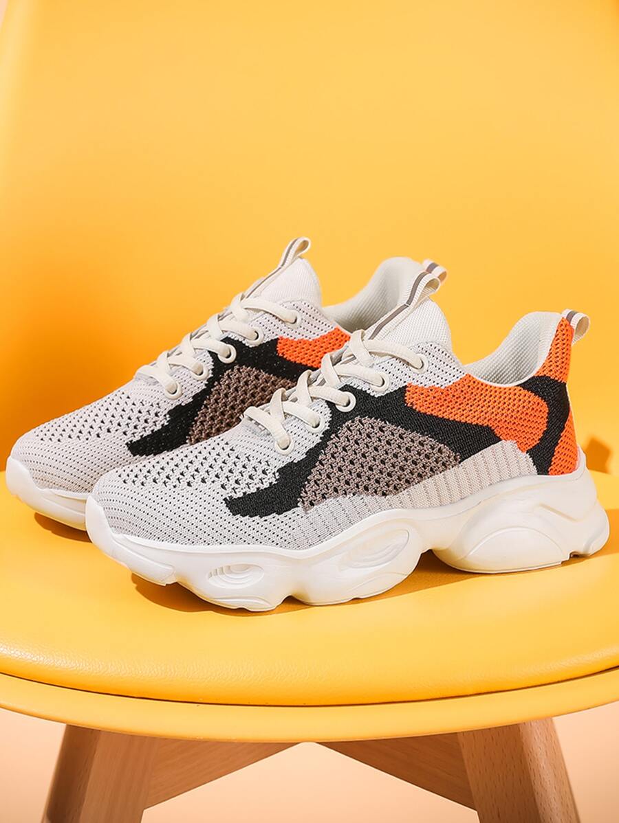 Men Color Block Lace-up Front Chunky Sneakers - Orange - View 1