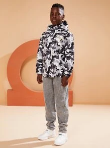 SOLOCOTE 男孩迷彩和字母圖案連帽夾克 - 彩色 - 查看 4