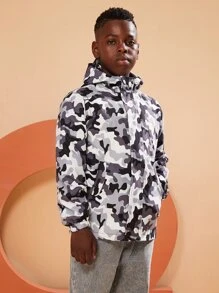 SOLOCOTE 男孩迷彩和字母圖案連帽夾克 - 彩色 - 查看 5