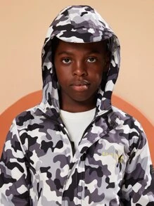 SOLOCOTE 男孩迷彩和字母圖案連帽夾克 - 彩色 - 查看 6