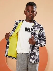 SOLOCOTE 男孩迷彩和字母圖案連帽夾克 - 彩色 - 查看 8