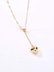 Heart Decor Y Lariat Necklace - Yellow Gold - View 2