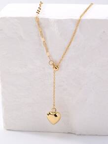Heart Decor Y Lariat Necklace - Yellow Gold - View 7