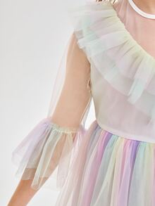 SHEIN Ombre Ruffle Trim Flounce Sleeve Mesh Flower Girl Dress - Multicolor - View 6