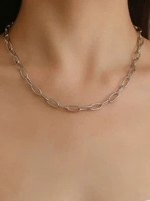 極簡風格鏈條樣式項鍊 - 銀色 - 查看 2