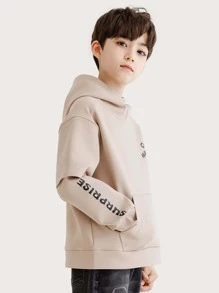 青少年男孩标语和卡通图案袋鼠口袋卫衣 - 杏色 - 查看 3