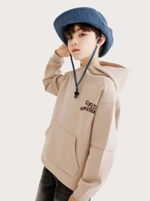 青少年男孩标语和卡通图案袋鼠口袋卫衣 - 杏色 - 查看 5