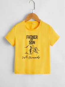 SHEIN Toddler Boys Slogan & Figure Graphic Tee - Yellow - View 1