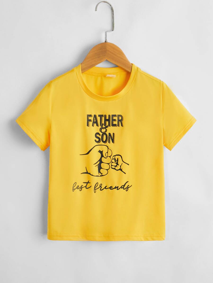 SHEIN Toddler Boys Slogan & Figure Graphic Tee - Yellow - View 1