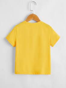 SHEIN Toddler Boys Slogan & Figure Graphic Tee - Yellow - View 2