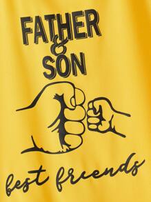 SHEIN Toddler Boys Slogan & Figure Graphic Tee - Yellow - View 3