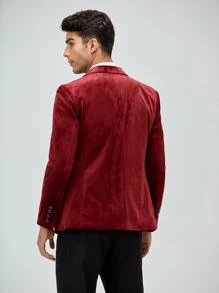 Manfinity Men Double Breasted Flap Pocket Velvet Blazer - Burgundy - View 2