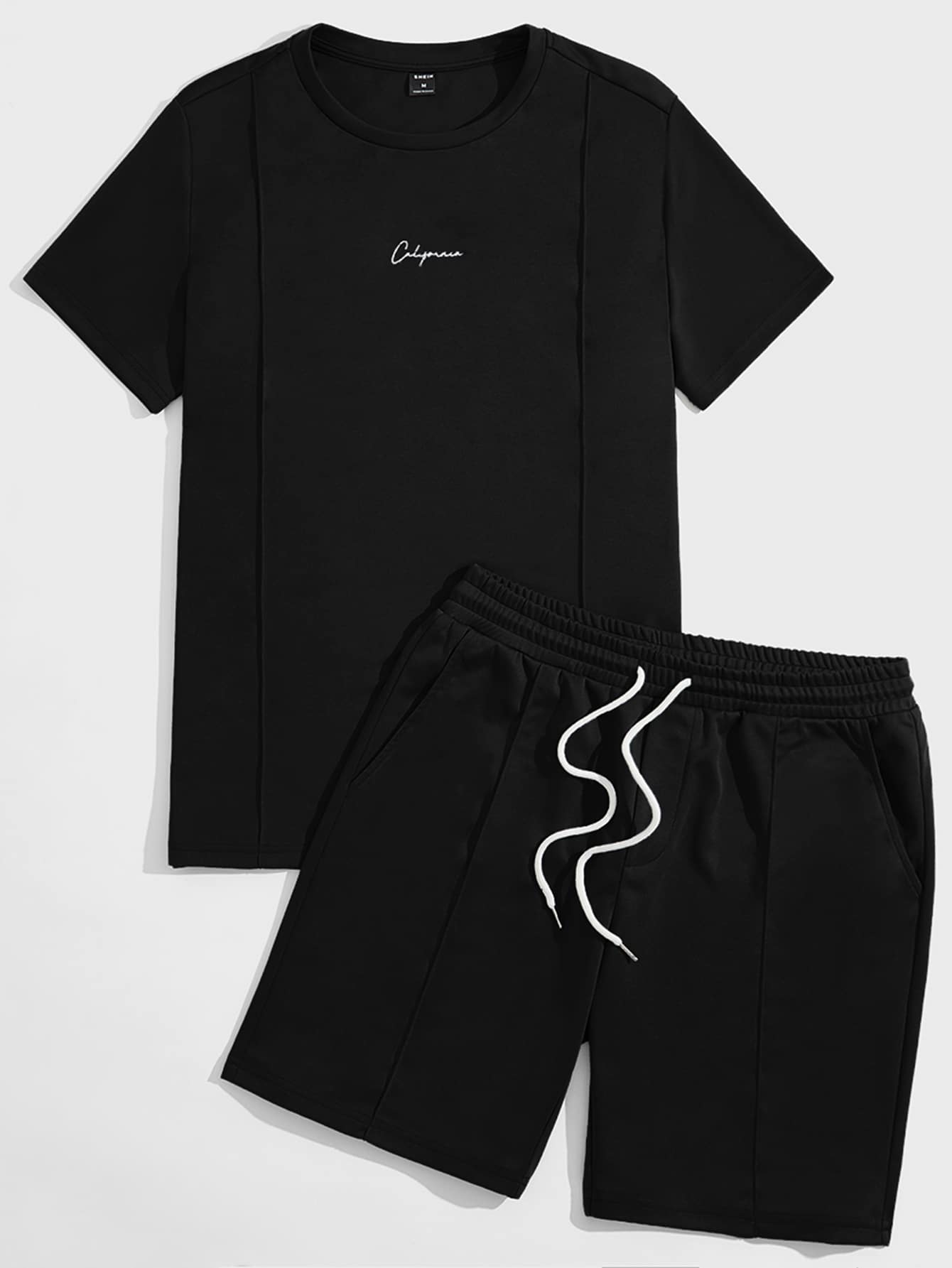 Manfinity VCAY Men Letter Graphic Tee & Track Shorts Set - Black - View 1