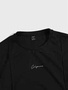 Manfinity VCAY Men Letter Graphic Tee & Track Shorts Set - Black - View 3