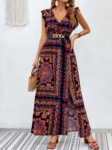 Breezaya 印花蝴蝶袖高開叉連衣裙不附腰帶 - 彩色 - 查看 1